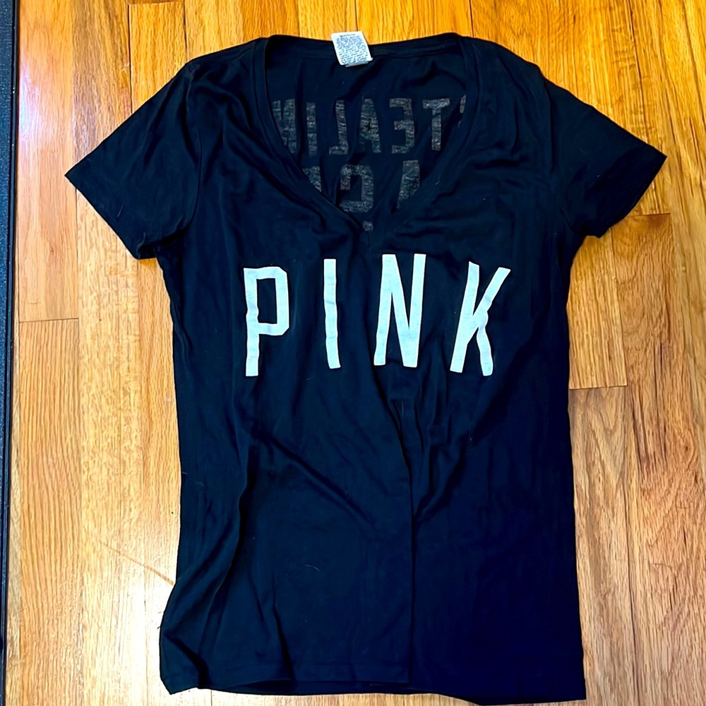 Size large, pink brand, pirates v neck t shirt